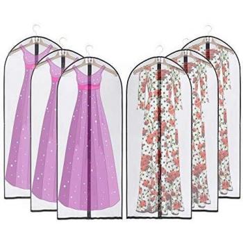 JSF Fundas de Ropa Largas 60 x 140cm, 6PCS Fundas Protectoras de Vestidos de Fiesta Transpirable, Bolsas de Viaje para Proteger Ropa, Almacenaje Cubiertas de Ropa Camisas Vestido de Novia AbrigosNegro