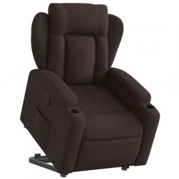 Sillón reclinable elevable de tela marrón oscuro con respaldo y reposabrazos, ideal para descanso y ajuste en asientos para ancianos