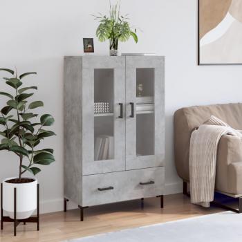 Aparador alto de madera de ingeniería 69,5x31x115 cm con acabado en gris hormigón, mueble de almacenaje moderno para salón, armarios con puertas y cajón de madera, buffet y armario auxiliar