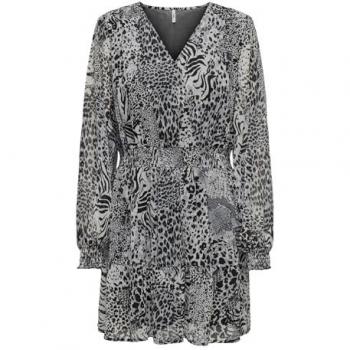 Vestido Ria Estampado Manga Larga de Only, vestido corto de manga larga y cuello de pico, modelo ONLY Onlria Life L/S V-Neck Dress PTM en color Gray Violet/AOP:Ranch Animal, talla M para