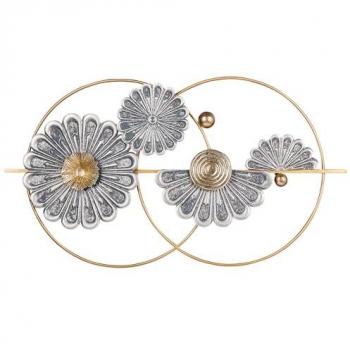 Decoración de pared moderna de hierro hecha a mano con diseño floral en dorado y gris Promethium