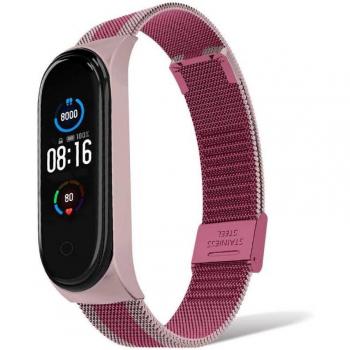 Correa Metálica Doble Rosa Compatible con Xiaomi Mi Smart Band 5/6 Pulsera de Acero Inoxidable Repuesto Brazalete