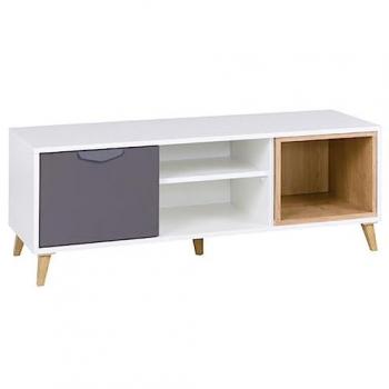 Mueble TV Toledo G109, 120x43x40cm, Blanco/Grafito/Roble Lefkas, con 1 puerta