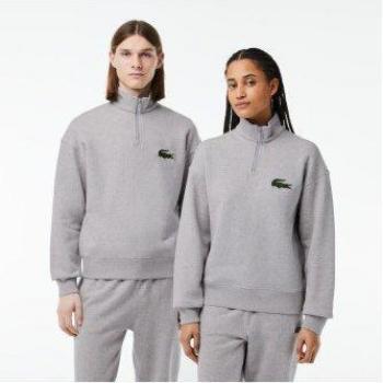Sudadera Gris Lacoste Cuello Alto y Cremallera Jogger