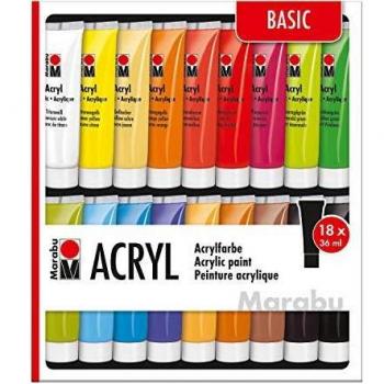 Set de Pinturas Acrílicas Marabu, 18 colores x 36 ml