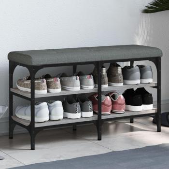 Banco zapatero gris Sonoma 82x32x47 cm madera multicapa