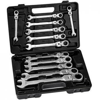 Tectake - Set de 12 llaves inglesas con trinquete de cabezal flexible