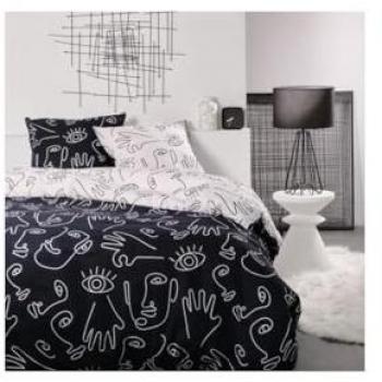 Juego de Cama Doble Reversible Sunshine en Algodón con Diseño Abstracto - Blanco y Negro - 240 x 260 cm