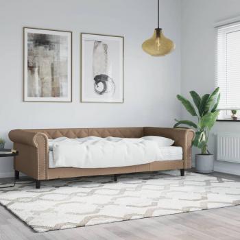 Sofá Cama con Colchón de Cuero Sintético Color Capuchino 90x200 cm