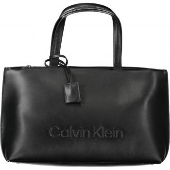 Calvin Klein Elegant Black Eco-Friendly Shopper Tote Bag with Protective Feet and Contrast Details