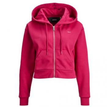 Sudadera corta con capucha y cremallera JJXX mod. 12219609, rosa, talla L, diseño con logo de confetti