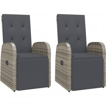 2 Set Outdoor Reclining PE Rattan Chairs with Cushions - Grey