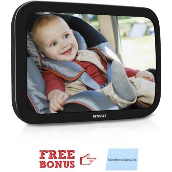VETOMILE Espejo Retrovisor para vigilar al Bebé en el Coche, Espejo de Bebé para Asiento trasero de Coche, Doble Correa con Paño de Limpieza gratuito