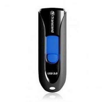 Pendrive Transcend JetFlash 790 de 16GB, USB 3.0, deslizable, color negro y azul, dimensiones 2.12 cm x 6.36 cm