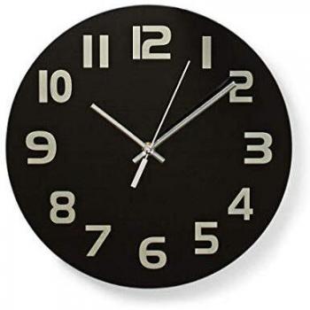 Nedis Reloj de Pared Reloj de Pared | Diámetro: 30 cm | Números fáciles de Leer | Cristal Negro