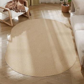 Alfombra Ovalada Lavable en Lavadora Homcom Beige 170x120 cm Tejido a Mano Estilo Rústico para Sala de Estar, Dormitorio y Comedor