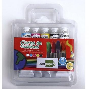 Liderpapel - Tempera en tubo de alumino de 12 ml estuche de 5 tubos, color colores surtidos