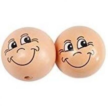 Bolas de Madera con Cara, Diámetro 30 mm, Color Beige Claro, 10 Piezas