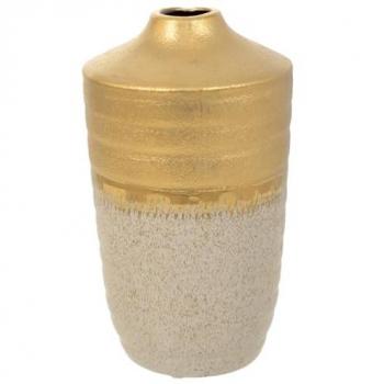 Jarrón de Cerámica Blanco con Detalles en Oro - Diseño Refinado Wanderlust Deco
