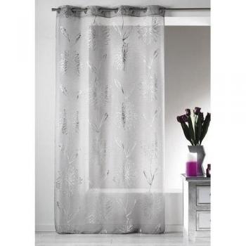Home Maison 09406 – 8-AL Visillo Etamine Ligera impresión Metal con Anillas Redondas 135 x 240 cm, Gris/Plateado, 135 x 240 cm