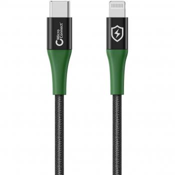 Cable MicroConnect Smart Charge MFI USB-C a Lightning de 1 m, Negro-Verde, MC-SMART USB CL-1