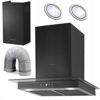 Campana Extractora 60 cm Negra Berdsen BT-217 - Acero Inoxidable, Vidrio Templado, Iluminación LED