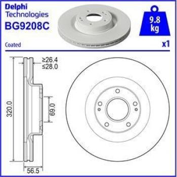 Disco de freno DELPHI BG9208C, tipo: disco de freno, características: diseño optimizado para rendimiento, fabricado con materiales de alta calidad, resistencia a la corrosión, reducción del ruido y vibraciones durante el