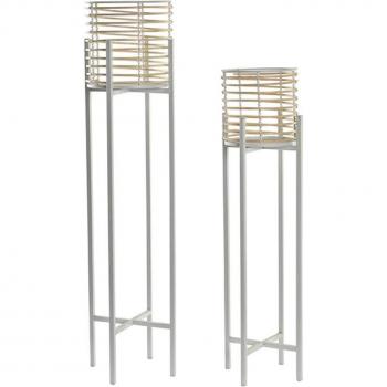 Macetero set 2 metal ratán 21x21x77 natural blanco