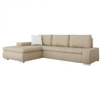 Sofá rinconero Comfivo 251 con función de descanso y caja de ropa de cama, 265x185x85cm, color marrón claro