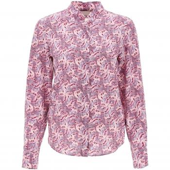 Isabel Marant ilda Multicolor Floral Georgette Shirt with Mandarin Collar - Size 34 Purple