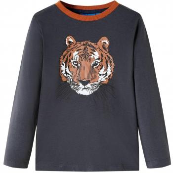 Camiseta para Niños Manga Larga Estampado de Tigre Ropa Infantil Gris Antracita 92