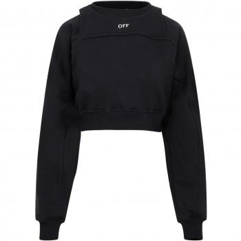 Off-White Women's Logo Detail Cotton Sweatshirt in Black | Size Small | OWBA071F23JER001 Color 1001