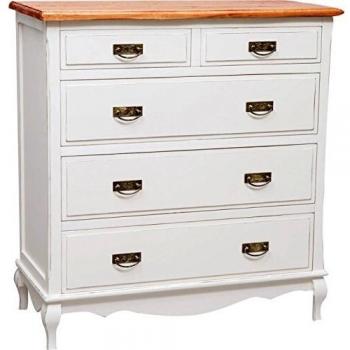 Cómoda Vintage de Madera Maciza Blanca Shabby Chic con 5 Cajones 100x45x106 cm