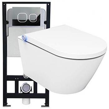 Inodoro-Ducha Bernstein Basic 1102 - WC Japonés Completo con Soporte G3004A y Placa de Vidrio Negra