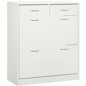 HOMCOM Armario de Zapatos Mueble Zapatero Estrecho Blanco con 2 Cajones Abatibles y 2 Cajones Extraíbles para 12 Pares de Zapatos, dimensiones 80x30x91,5 cm