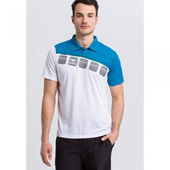 Erima 5-C Short Sleeve Polo Shirt for Men - White / Oriental Blue / Colonial Blue, Size M
