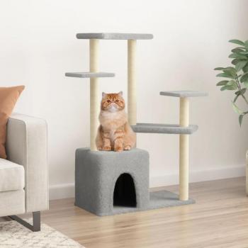 Rascador para gatos con postes de sisal gris claro 107.5 cm