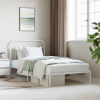 Cama de metal con cabecero blanco 107x203 cm