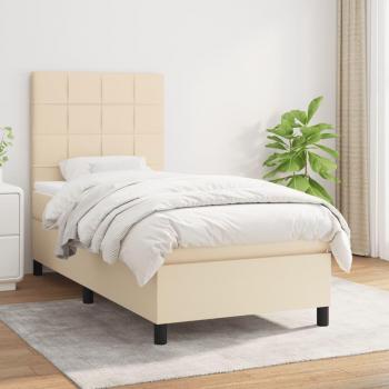 Cama box spring con colchón de muelles en tela color crema 80x200 cm