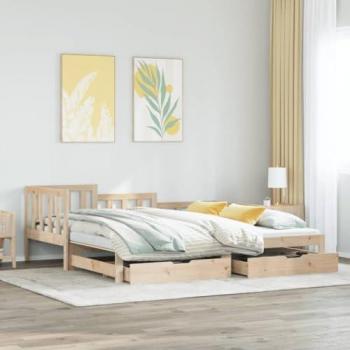 Sofá cama nido extraíble con cajones sin colchón 90x200 cm de madera maciza de pino color marrón