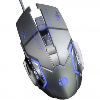 inphic Ratón Gaming Silencioso, Profesional 4800 dpi USB Alámbrico Ratón Gamer Raton Ordenador PC Portátil de Alta 7 RGB LED, 6 Botones Programables 5 dpi Ajustable, Gris