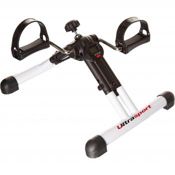Ultrasport Mini Bike Exerciser plegable MPE Com 25 con consola – aparato compacto y transportable para el entrenamiento de brazos y piernas / minibicicleta estática, Blanco/Negro