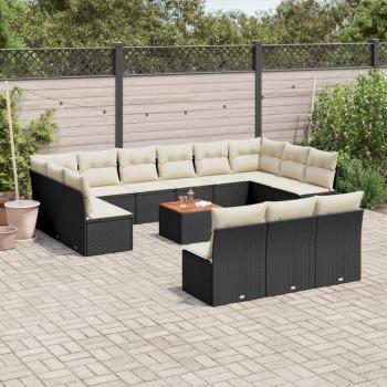 vidaXL 14-Piece Black Poly Rattan Garden Sofa Set with Cushions