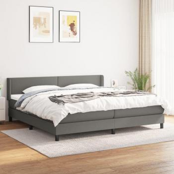 Cama Box Spring con Colchón de Muelles Tela Gris Oscuro 200x200 cm