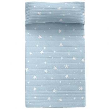 Colcha HappyFriday Estrella Azul 200x260 cm para Cama 105, 100% Algodón Exterior y Relleno de Poliéster, Calidad 150