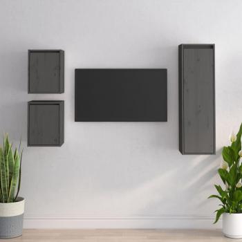 Mueble para TV 3 piezas madera maciza de pino gris