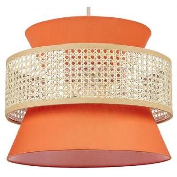 Lámpara Colgante Boho de Ratán Natural y Poliéster Rojo Coral 167 cm Luyano