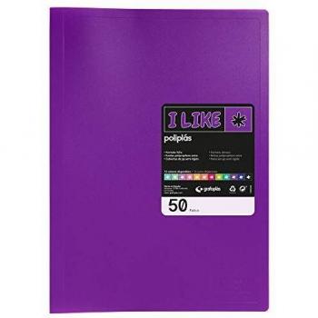 Grafoplás 1461335. Carpeta Fundas Soldadas, 50 Fundas Transparentes, Cubiertas Polipropileno Semirrígido Opaco Morado, Tamaño Folio, Poliplás Like