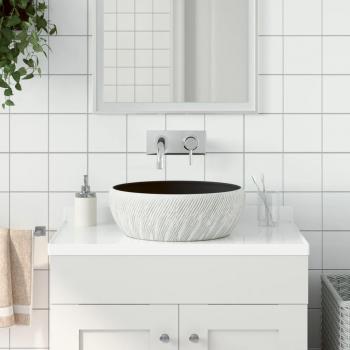 Lavabo sobre encimera redondo de cerámica en color gris claro, marrón, azul y amarillo - diámetro 41 cm, altura 14 cm