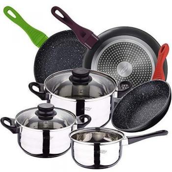 Batería de cocina San Ignacio de 5 piezas en acero inoxidable con juego de sartenes de aluminio forjado (20, 24, 28 cm)